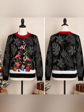 33 Degrees Flamingo Christmas Ugly Sweater Medium Tropical Holiday